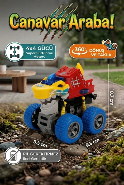 Köpek Balığı Temalı Canavar Araba Seti - 360 Derece Takla Atan Atalet Motorlu Monster Truck Oyuncak ürün görseli 1