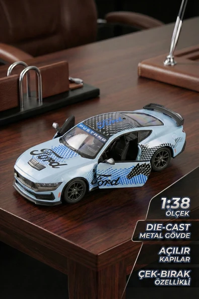 Kinsmart 2024 Ford Mustang Dark Horse 1:38 Çek Bırak Metal Model Araba Gri - Özel Livery Seri ürün görseli 1