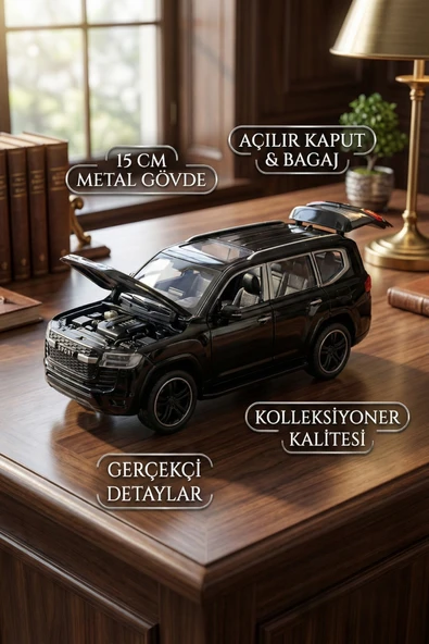 1:32 Metal Çek Bırak Lüks Arazi Aracı Toyota Land Cruiser Model Oyuncak Araba - Sesli Işıklı Siyah ürün görseli 1
