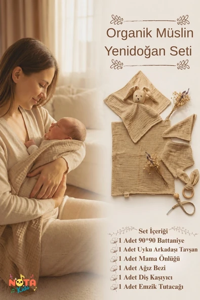 Organik Müslin Bebek Hediye Seti , Pamuk Yenidoğan Seti (Hediye Kutulu) ürün görseli 1