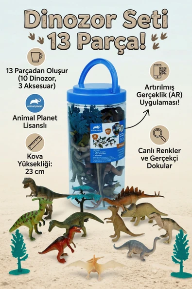 Animal Planet 13 Parça Kovalı Dinozor Figürleri ve Aksesuarlı Oyun Seti ürün görseli 1