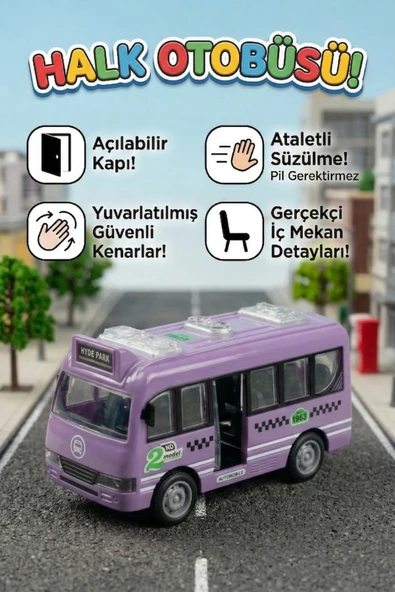 Oyuncak Otobüs Kapıları Açılabilen Sürtmeli Pilsiz Güvenli Minibüs Araba ürün görseli 1