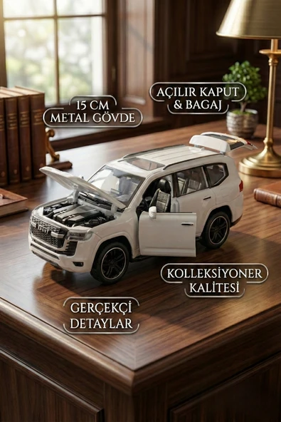 1:32 Metal Çek Bırak Lüks Arazi Aracı Toyota Land Cruiser Model Oyuncak Araba - Sesli Işıklı Beyaz ürün görseli 1