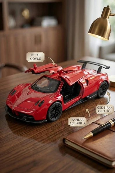 Metal Çek Bırak Oyuncak Araba Pagani Huayra Model 12cm Kapıları Açılan Spor Araba Diecast ürün görseli 1