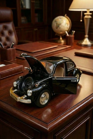 Nostaljik Beetle Vosvos Oyuncak Araba - 17cm Büyük Boy - Sesli Işıklı ve Sürtmeli - Siyah Model ürün görseli 1