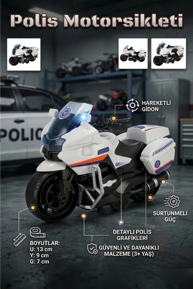 Polis Motorsikleti Sürtünmeli Hareketli Gidonlu Oyuncak Motor ürün görseli 1