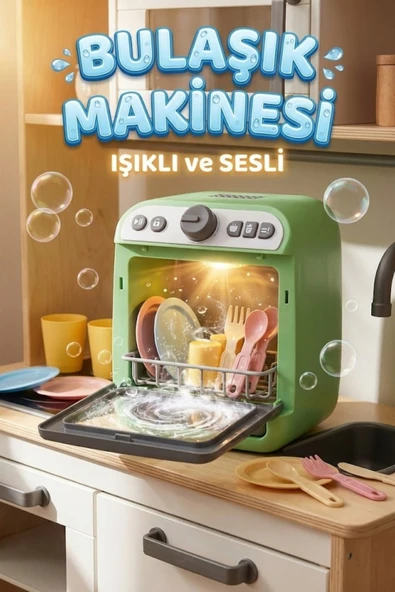 Işıklı Sesli ve Su Püskürtmeli Oyuncak Bulaşık Makinesi 23 cm - Gerçekçi Mutfak Seti ürün görseli 1