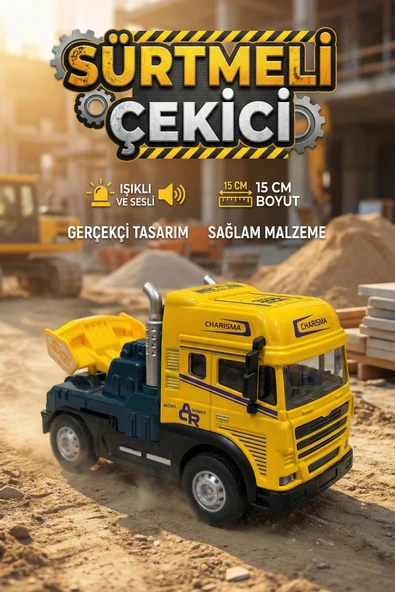 Işıklı Sesli Sürtmeli Çekici Kamyon Die-Cast Oyuncak Araba 15 cm ürün görseli 1