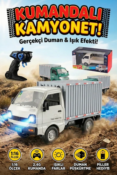 Uzaktan Kumandalı Şarjlı Kamyonet 1:16 Ölçek Buhar Püskürten Işıklı Sesli Oyuncak Araba ürün görseli 1