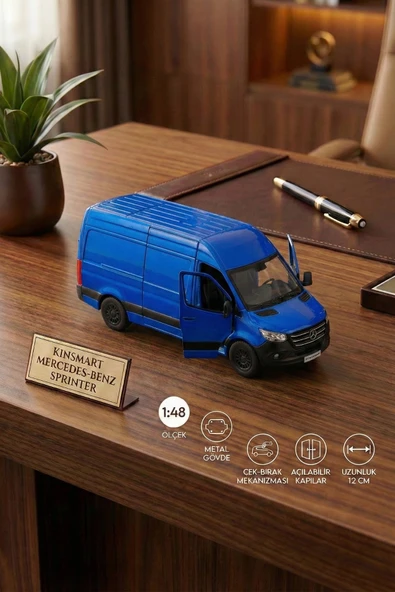 Kinsmart Mercedes-Benz Sprinter 1:48 Ölçek Metal Çek Bırak Oyuncak Minibüs - Lacivert Model Araba ürün görseli 1