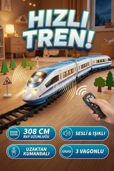 Uzaktan Kumandalı Sesli ve Işıklı Hızlı Tren Seti - 39 Parça 308 cm Büyük Raylı Oyuncak Tren ürün görseli 1
