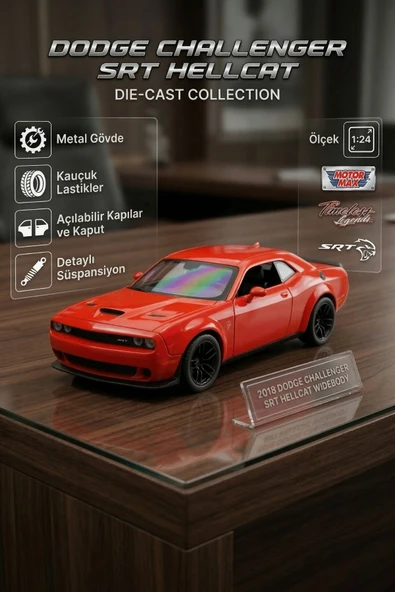 Motor Max 1:24 Ölçek 2018 Dodge Challenger SRT Hellcat Widebody Diecast Model Araba - Kırmızı ürün görseli 1