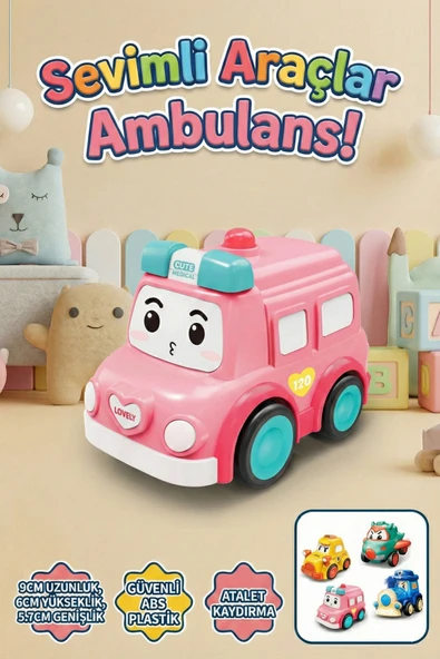 Eğitici Sürtmeli Oyuncak Ambulans - Yukarı Aşağı Sallanan Hareketli Güvenli Bebek ve Çocuk Arabası ürün görseli 1