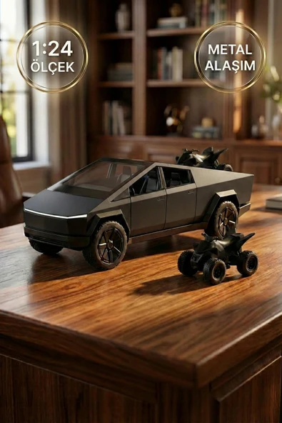 1:24 Cybertruck Metal Diecast Model Araba - ATV Motorlu, Kapıları Açılan Oyuncak Araba Antrasit ürün görseli 1