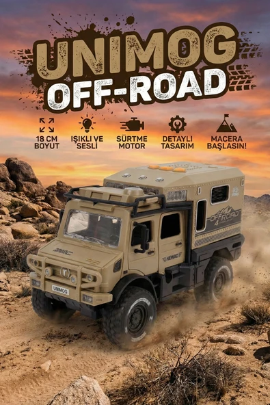 Işıklı ve Sesli Unimog Tarzı Off-Road Karavan Jeep - 18 CM Sürtmeli Safari Kamp Aracı ürün görseli 1