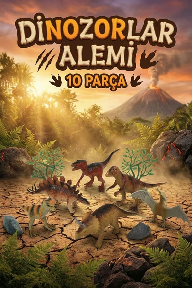 Vardem 10 Parça Gerçekçi Dinozorlar Alemi Figür Oyuncak Seti - Aksesuarlı Poşetli Dinazor Seti ürün görseli 1