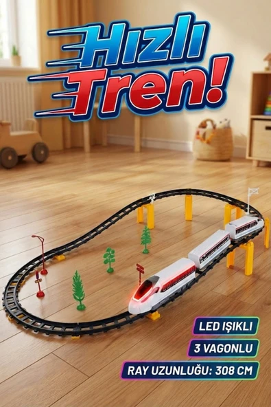 Oyuncak Hızlı Tren Seti 40 Parça - Pilli, Işıklı, Sesli ve Raylı Büyük Boy Tren (308 cm Pist) ürün görseli 1