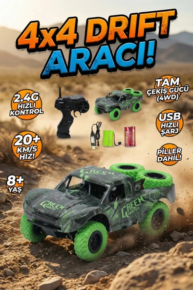Şarjlı Uzaktan Kumandalı Araba 4x4 Yüksek Hızlı Drift ve Arazi Aracı 2.4Ghz 1:20 Yedek Lastikli ürün görseli 1