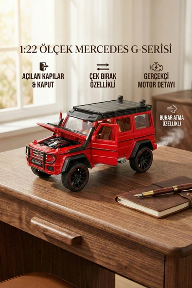 1:22 Ölçek Metal G-Serisi Jip - Buhar Atan, Işıklı Sesli, Kapıları Açılan Çek Bırak Oyuncak Araba ürün görseli 1
