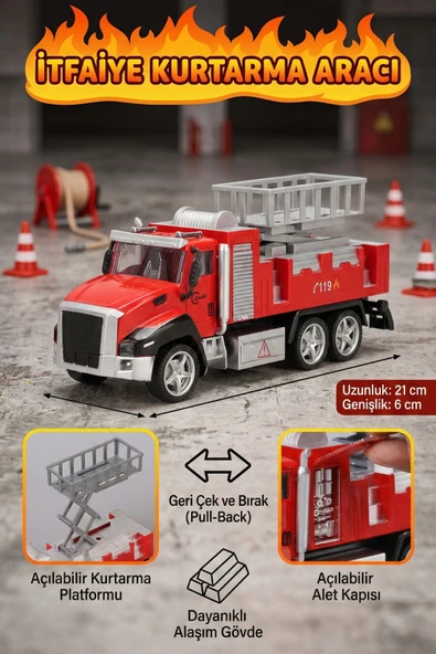 İtfaiye Aracı Oyuncak, Makaslı Lift Kurtarma Platformu, Alaşım Gövde, Geri Çek Bırak ürün görseli 1