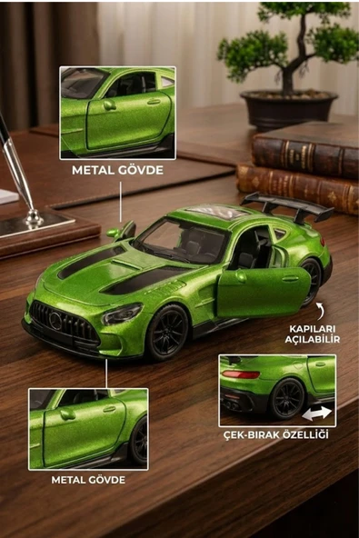 Mercedes-Benz AMG GT R Çek Bırak Metal Model Araba (12 cm) - Kapıları Açılan Oyuncak Spor Araba ürün görseli 1