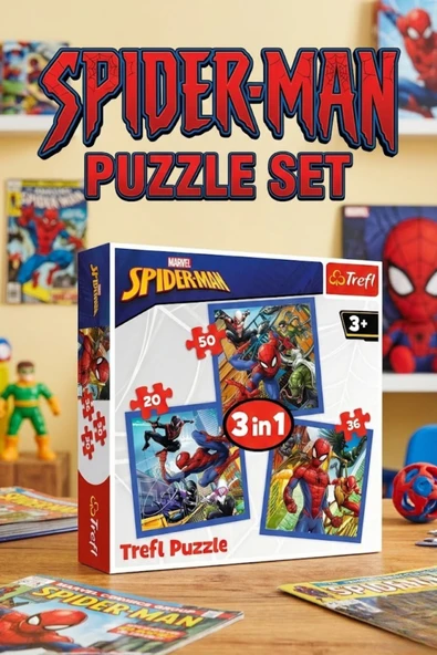 Trefl 3'ü 1 Arada Eğitici Puzzle Seti 20+36+50 Parça Çocuk Zeka Geliştirici Örümcek Adam Yapboz ürün görseli 1