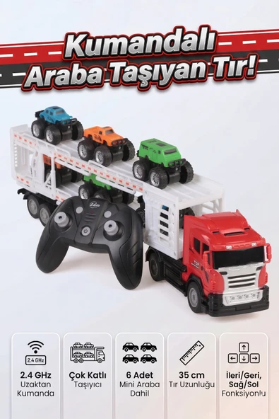 Oyuncak Uzaktan Kumandalı Araba Taşıyan Tır 35 cm - 6 Adet Mini Arabalı Set 1:32 Ölçek ürün görseli 1