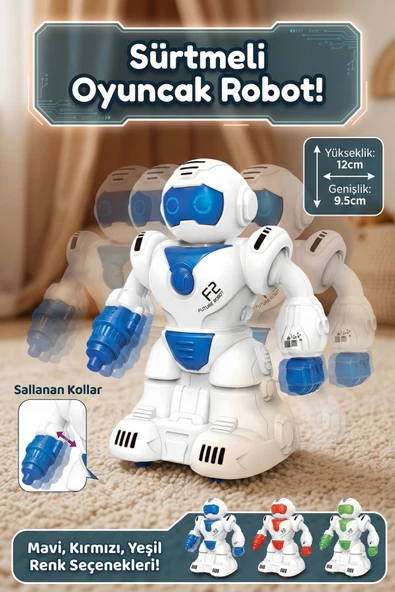 Sürtmeli Bas Git Oyuncak Robot - Mavi Hareketli Kollu Eğitici Bebek Ve Çocuk Oyuncağı 12 cm ürün görseli 1