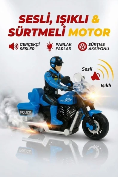 Oyuncak Sürtmeli Sesli Işıklı Motorcu 13 cm Figürlü Mavi Motor ürün görseli 1