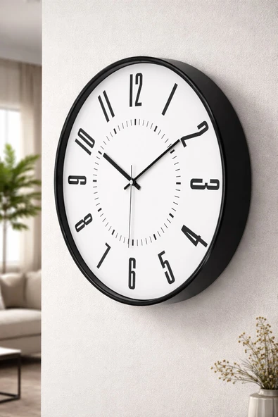 Siyah Kasa Beyaz Kadran Duvar Saati 42 Cm ürün görseli 1