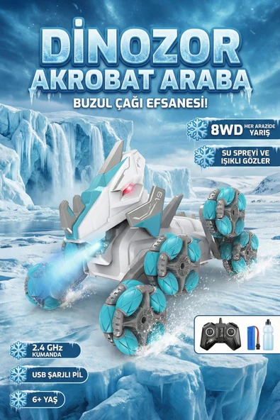 Uzaktan Kumandalı Buhar Püskürten Işıklı 8 Tekerlekli Akrobat Dinozor Araba Drift Yapan Çılgın Dino ürün görseli 1