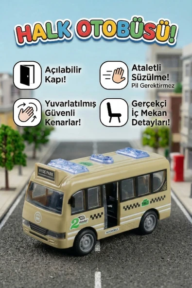 Oyuncak Otobüs Kapıları Açılabilen Sürtmeli Pilsiz Güvenli Minibüs Araba ürün görseli 1