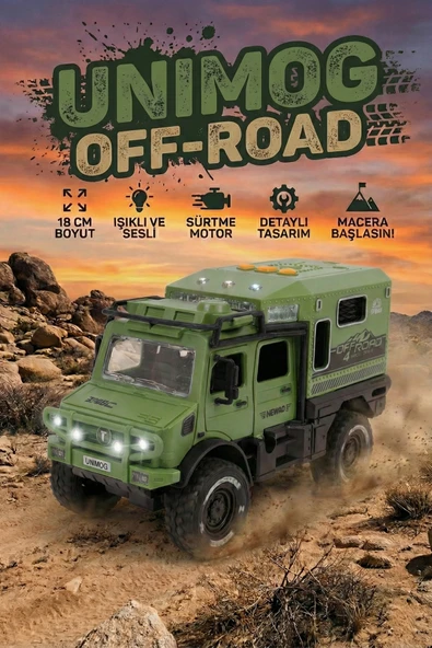 Işıklı ve Sesli Unimog Tarzı Off-Road Karavan Jeep - 18 CM Sürtmeli Safari Kamp Aracı ürün görseli 1