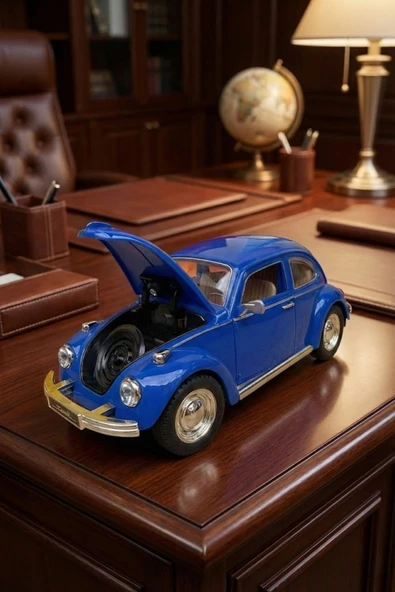 Nostaljik Beetle Vosvos Oyuncak Araba - 17cm Büyük Boy - Sesli Işıklı ve Sürtmeli - Mavi Model Araba ürün görseli 1