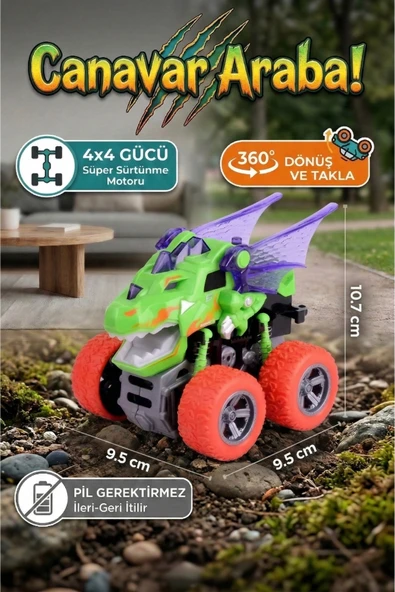 Ejderha Temalı Canavar Araba Seti - 360 Derece Takla Atan Atalet Motorlu Monster Truck Oyuncak ürün görseli 1