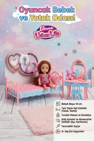 Elonna Urban Life Oyuncak Bebek ve Yatak Odası Oyun Seti (10cm Bebek Dahil) ürün görseli 1