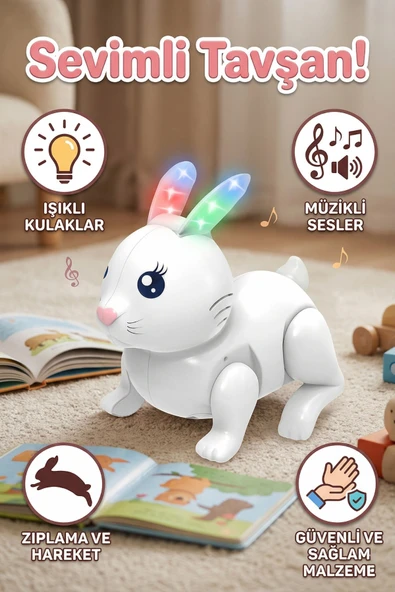 Işıklı Müzikli Zıplayan Tavşan Oyuncak - Pilli Hareketli Sesli Çocuk Bebek Oyuncağı ürün görseli 1