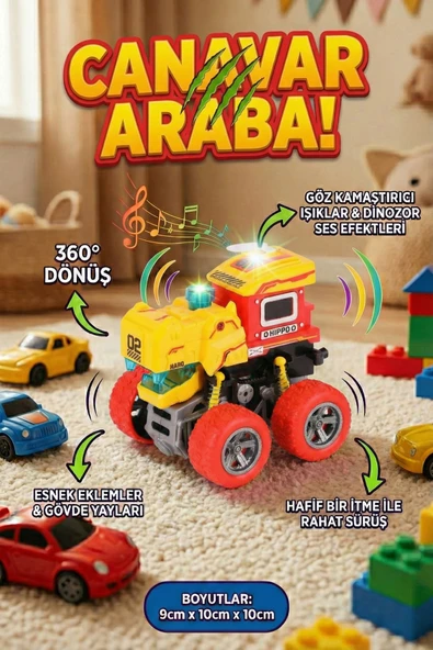 Işıklı Ve Sesli Dinozor Canavar Kamyon - 360° Dönen Sürtmeli Akrobasi Arabası - Oyuncak Araba ürün görseli 1