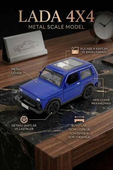 Lada Niva 4x4 Metal Çek Bırak Oyuncak Araba Açılabilir Kapılı Diecast Model Araç 12 cm ürün görseli 1