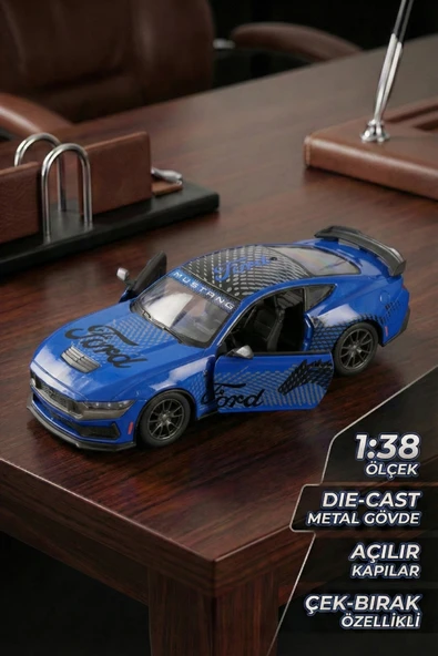 Kinsmart 2024 Ford Mustang Dark Horse 1:38 Çek Bırak Metal Model Araba Mavi - Özel Livery Seri ürün görseli 1