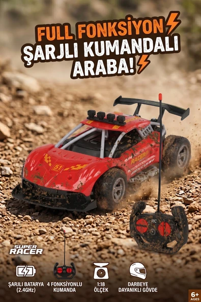 Şarjlı Ve Darbeye Dayanıklı RC Araba - Super Racer 1:18 Off-Road ürün görseli 1