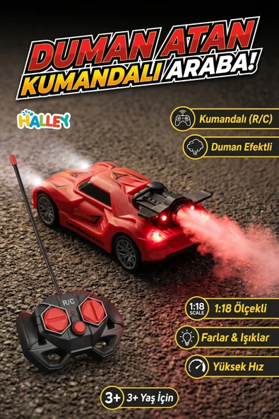 Duman Atan Kumandalı Araba 1:18 Ölçekli Yarış Arabası Işıklı R/C Oyuncak ürün görseli 1