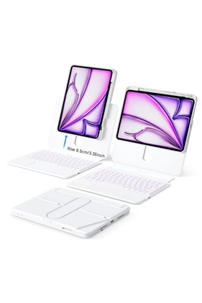 iPad 11. Nesil A16 ile Uyumlu 360 Dönebilen Standlı Işıklı RiSSer Türkçe Q Klavyeli Tablet Kılıfı ürün görseli 1