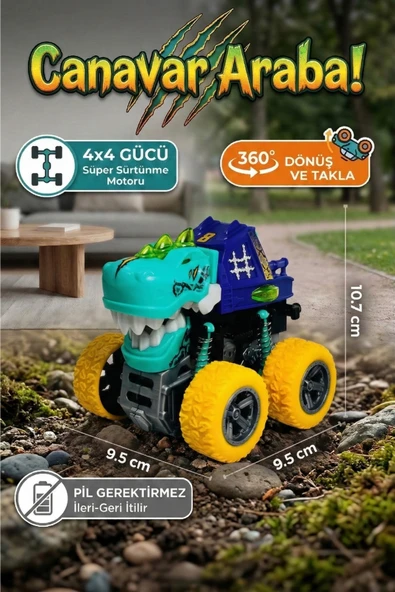 Dinozor Temalı Canavar Araba - 360 Derece Takla Atan Atalet Motorlu Monster Truck Oyuncak ürün görseli 1