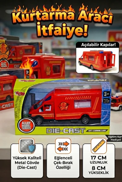 Vardem Metal İtfaiye Kurtarma Vanı - 17cm, Çek Bırak, Açılır Kapılı Die-Cast Model Oyuncak Araba ürün görseli 1