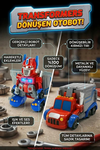 Işıklı Sesli Dönüşebilen Robot Kamyon Otobot Transformers Oyuncak ürün görseli 1