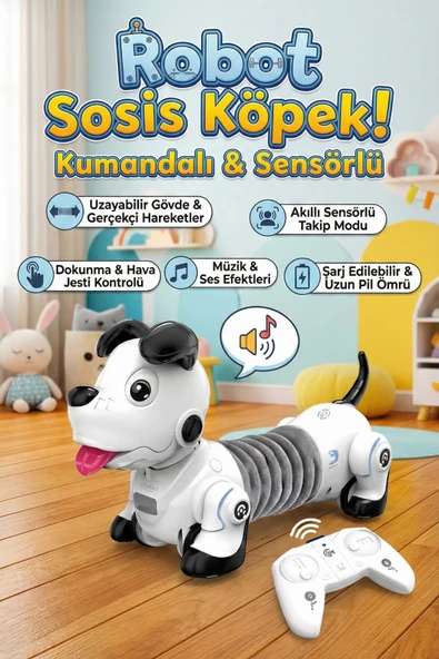 Uzaktan Kumandalı Akıllı Robot Sosis Köpek - Sensörlü, Takip Modlu, Uzayabilen Eğitici Oyuncak ürün görseli 1