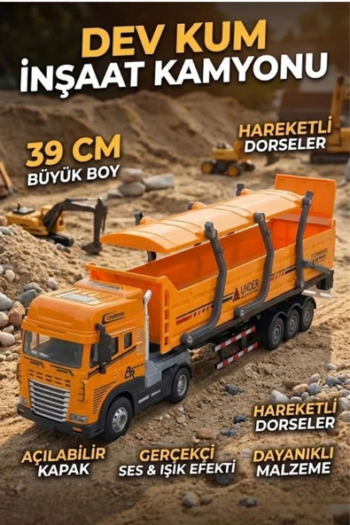 39 Cm Büyük Boy Sesli Işıklı İnşaat Kamyonu - Hareketli Damperli Oyuncak Tır İş Makinesi ürün görseli 1