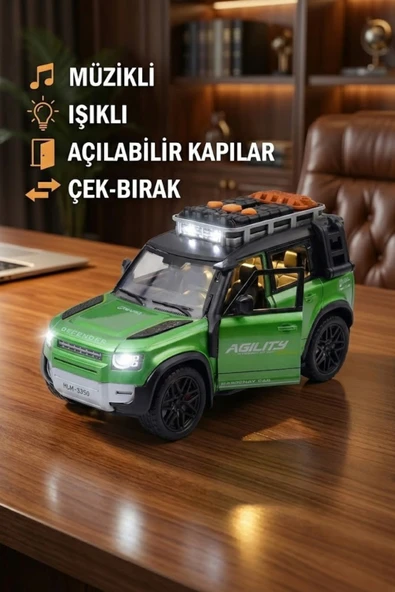 Sesli Işıklı Çek Bırak Oyuncak Araba Defender Model Jip - Kapıları Açılan Lüks Arazi Aracı (17 cm) ürün görseli 1