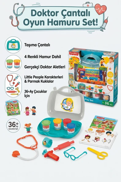 Little People Çantalı Doktor Muayene Seti ve 4 Renkli Oyun Hamuru ürün görseli 1